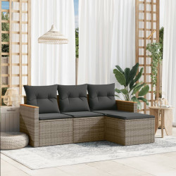 4 Pcs conjunto sofás de jardim c/ almofadões vime PE cinzento