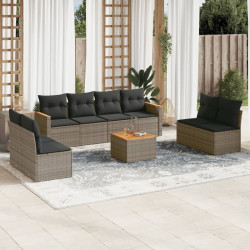 9 Pcs conjunto sofás p/ jardim com almofadões vime PE cinzento