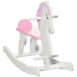 Cavalo baloiço para crianças de 1-3 anos cavalo baloiço de madeira com guiador e apoio para os pés 68x27x46,5cm branco e rosa