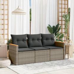 3 Pcs conjunto sofás de jardim c/ almofadões vime PE cinzento