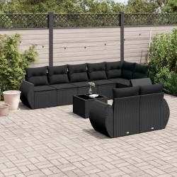 9 Pcs conjunto de sofás p/ jardim c/ almofadões vime PE preto