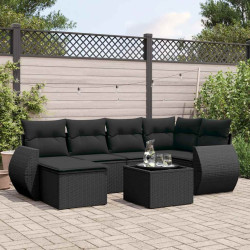7 Pcs conjunto de sofás p/ jardim c/ almofadões vime PE preto