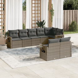 8 Pcs conjunto sofás de jardim c/ almofadões vime PE cinzento