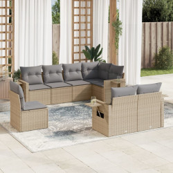 8 Pcs conjunto de sofás p/ jardim com almofadões vime PE bege