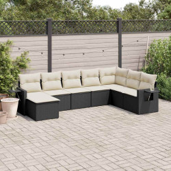 8 Pcs conjunto sofás de jardim com almofadões vime PE preto