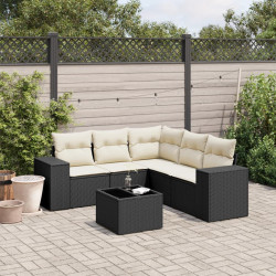 6 Pcs conjunto sofás de jardim c/ almofadões vime PE preto