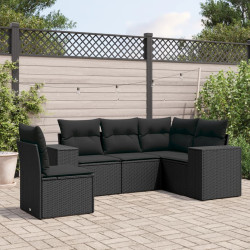 5 Pcs conjunto sofás de jardim com almofadões vime PE preto