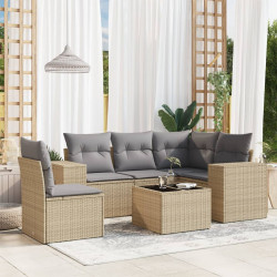 6 Pcs conjunto de sofás p/ jardim com almofadões vime PE bege