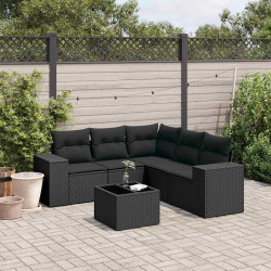 6 Pcs conjunto sofás de jardim c/ almofadões vime PE preto