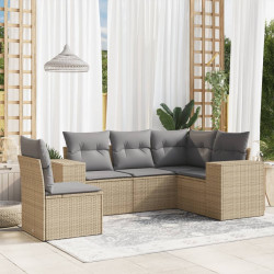 5 Pcs conjunto de sofás p/ jardim com almofadões vime PE bege