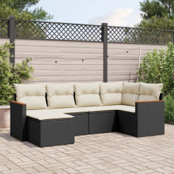 6 Pcs conjunto sofás de jardim c/ almofadões vime PE preto