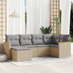 6 Pcs conjunto de sofás p/ jardim com almofadões vime PE bege