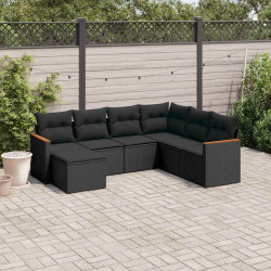7 Pcs conjunto de sofás p/ jardim c/ almofadões vime PE preto