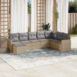 8 Pcs conjunto de sofás p/ jardim com almofadões vime PE bege
