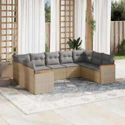 9 Pcs conjunto de sofás p/ jardim com almofadões vime PE bege