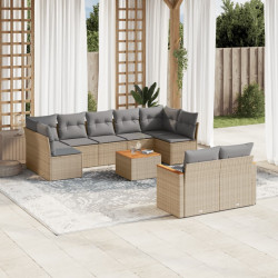 10 Pcs conjunto de sofás p/ jardim com almofadões vime PE bege