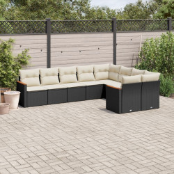 9 Pcs conjunto de sofás p/ jardim c/ almofadões vime PE preto