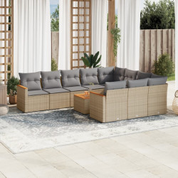 11 Pcs conjunto sofás de jardim c/ almofadões vime PE bege