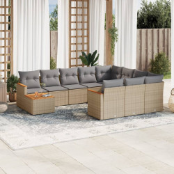 11 Pcs conjunto sofás de jardim c/ almofadões vime PE bege
