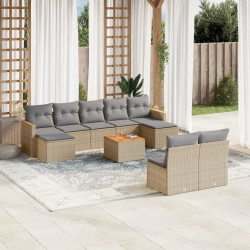 10 Pcs conjunto de sofás p/ jardim com almofadões vime PE bege