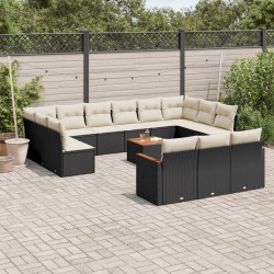 14 Pcs conjunto de sofás p/ jardim c/ almofadões vime PE preto