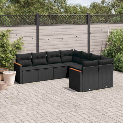 8 Pcs conjunto sofás de jardim com almofadões vime PE preto