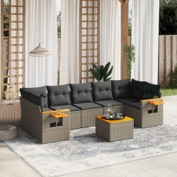 8 Pcs conjunto sofás de jardim c/ almofadões vime PE cinzento