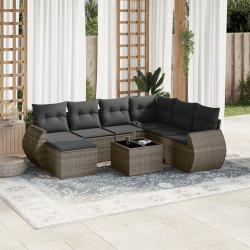 8 Pcs conjunto sofás de jardim c/ almofadões vime PE cinzento