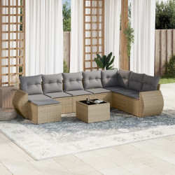 9 Pcs conjunto de sofás p/ jardim com almofadões vime PE bege