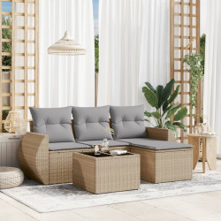 5 Pcs conjunto de sofás p/ jardim com almofadões vime PE bege