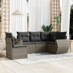 5 Pcs conjunto sofás de jardim c/ almofadões vime PE cinzento