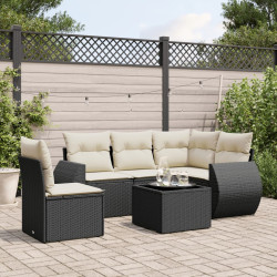 6 Pcs conjunto sofás de jardim c/ almofadões vime PE preto