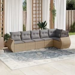 6 Pcs conjunto de sofás p/ jardim com almofadões vime PE bege