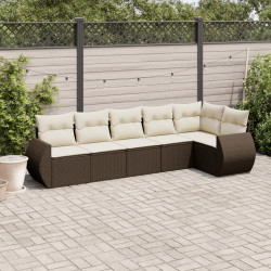 6 Pcs conjunto de sofás jardim c/ almofadões vime PE castanho