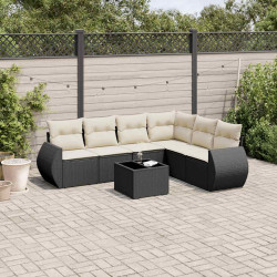 7 Pcs conjunto de sofás p/ jardim c/ almofadões vime PE preto