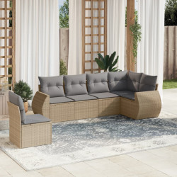 6 Pcs conjunto de sofás p/ jardim com almofadões vime PE bege