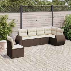 6 Pcs conjunto de sofás jardim c/ almofadões vime PE castanho