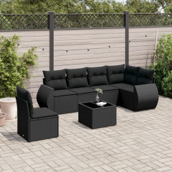7 Pcs conjunto de sofás p/ jardim c/ almofadões vime PE preto