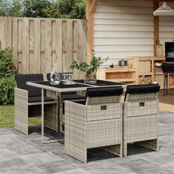 5 Pcs conjunto de jantar p/ jardim c/ almofadões cinzento claro