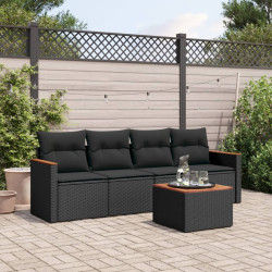 5 Pcs conjunto sofás de jardim com almofadões vime PE preto
