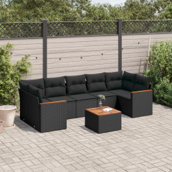 8 Pcs conjunto sofás de jardim com almofadões vime PE preto