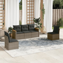 5 Pcs conjunto sofás de jardim c/ almofadões vime PE cinzento