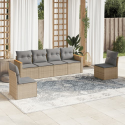 6 Pcs conjunto de sofás p/ jardim com almofadões vime PE bege