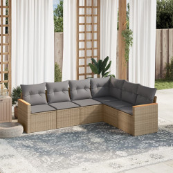 6 Pcs conjunto de sofás p/ jardim com almofadões vime PE bege