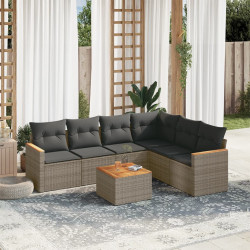 7 Pcs conjunto sofás p/ jardim c/ almofadões vime PE cinzento