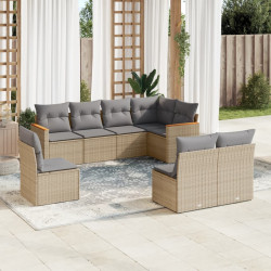 8 Pcs conjunto de sofás p/ jardim com almofadões vime PE bege