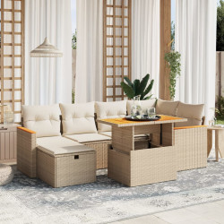 7 Pcs conjunto de sofás p/ jardim com almofadões vime PE bege