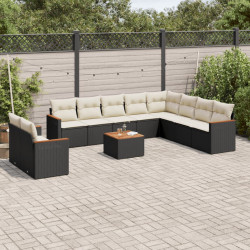 11 Pcs conjunto sofás de jardim c/ almofadões vime PE preto