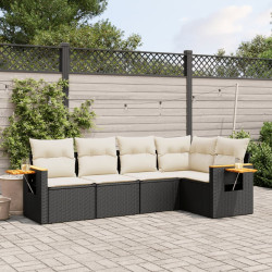 5 Pcs conjunto sofás de jardim com almofadões vime PE preto