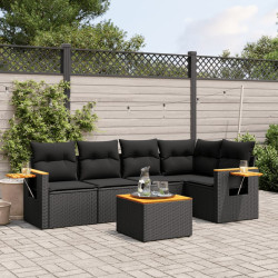 6 Pcs conjunto sofás de jardim c/ almofadões vime PE preto